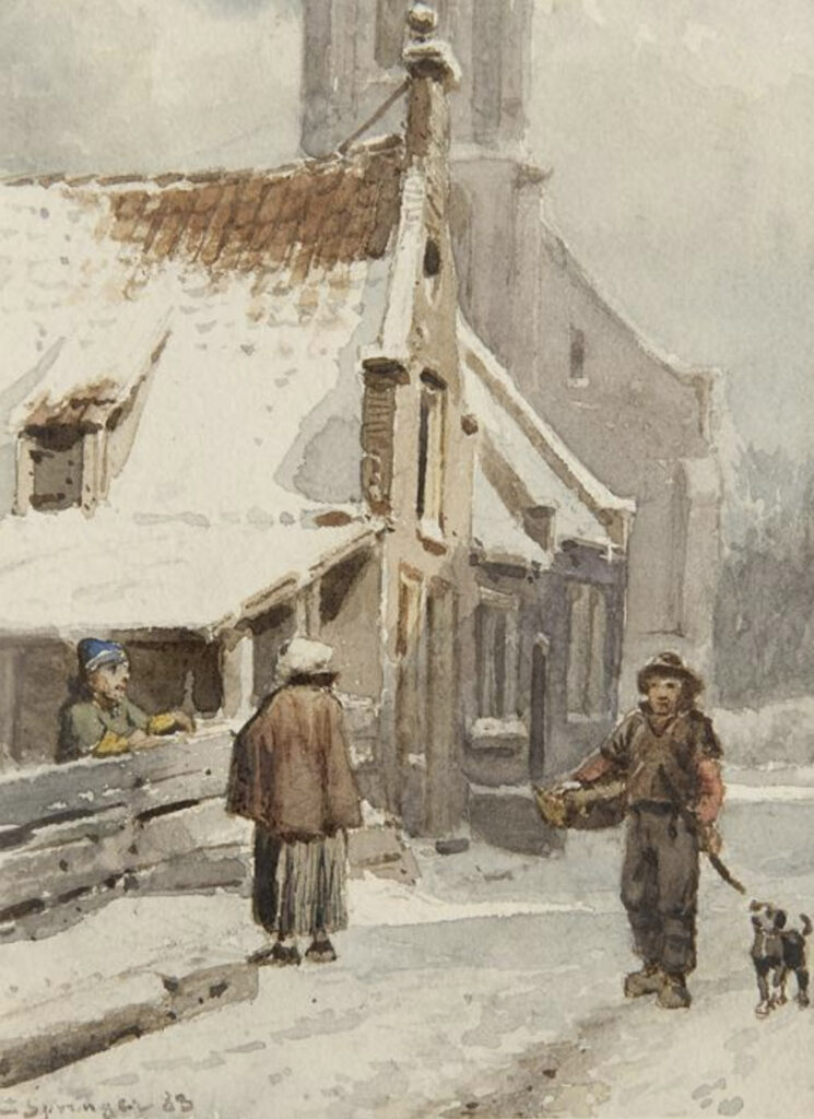 Cornelis Springer Figuren Op Het Kerkpad Te Zandvoort In De Winter
